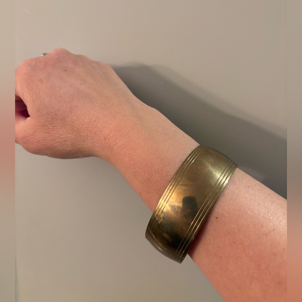 Vintage Wide solid Brass Bracelet - Gold Tone